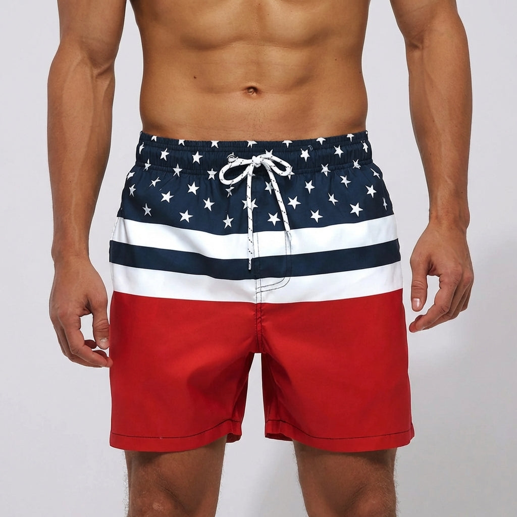 Quick-Drying Shorts with Elastic Waistband and Pockets – Modern All-Over Print Design