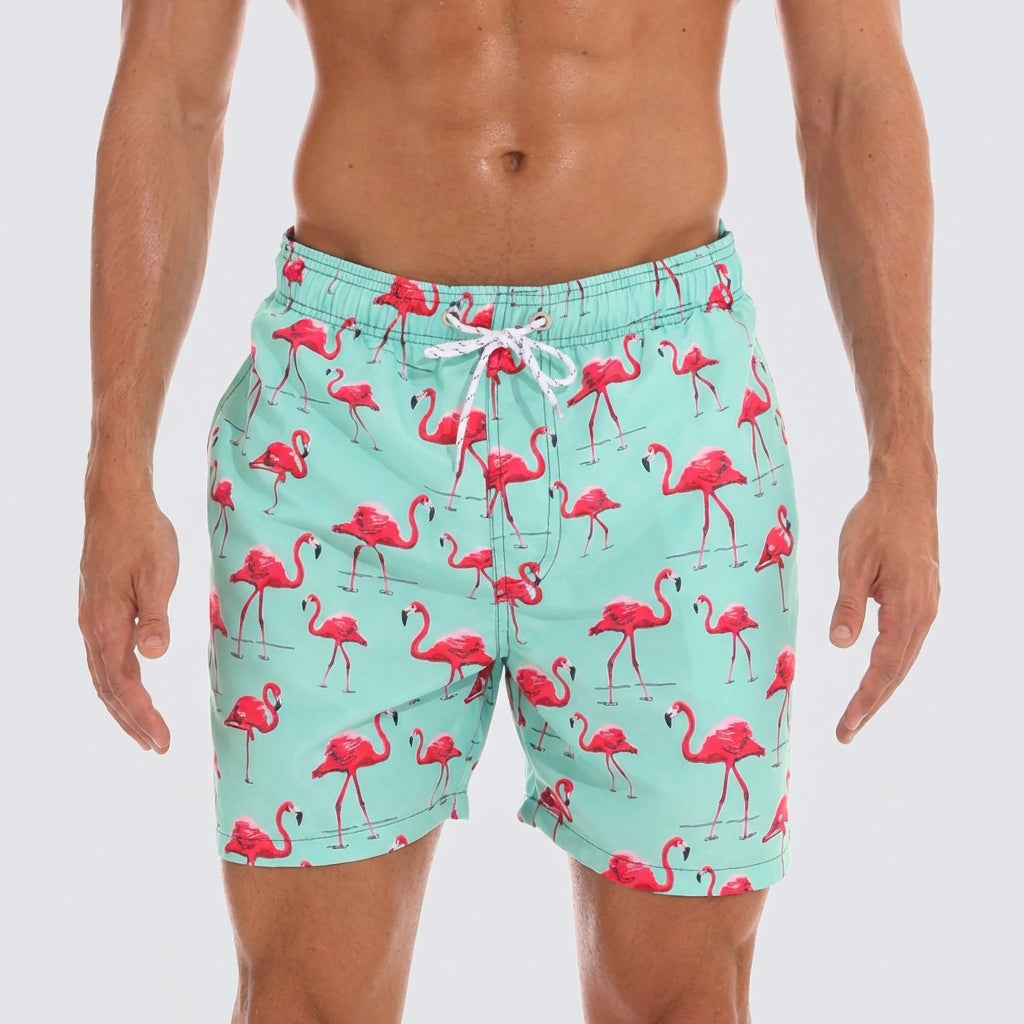 Quick-Drying Shorts with Elastic Waistband and Pockets – Modern All-Over Print Design