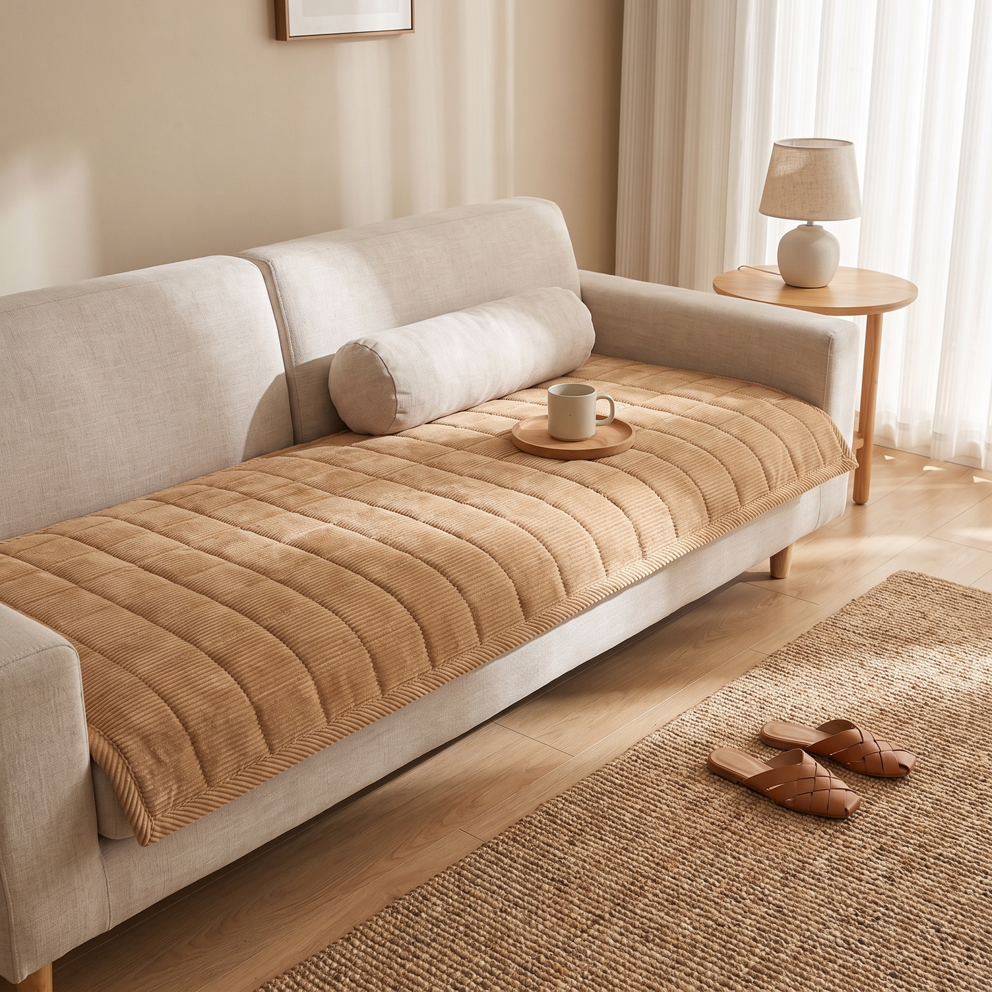 Quilted Couch Cover Mat with Non-Slip Design