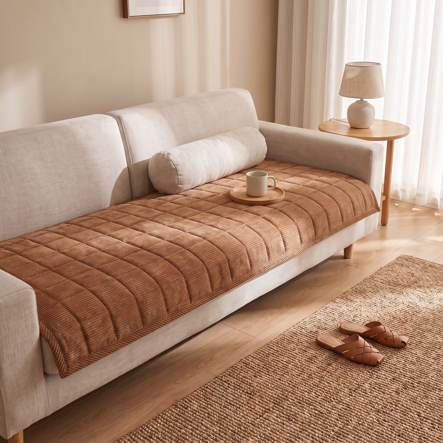 Quilted Couch Cover Mat with Non-Slip Design
