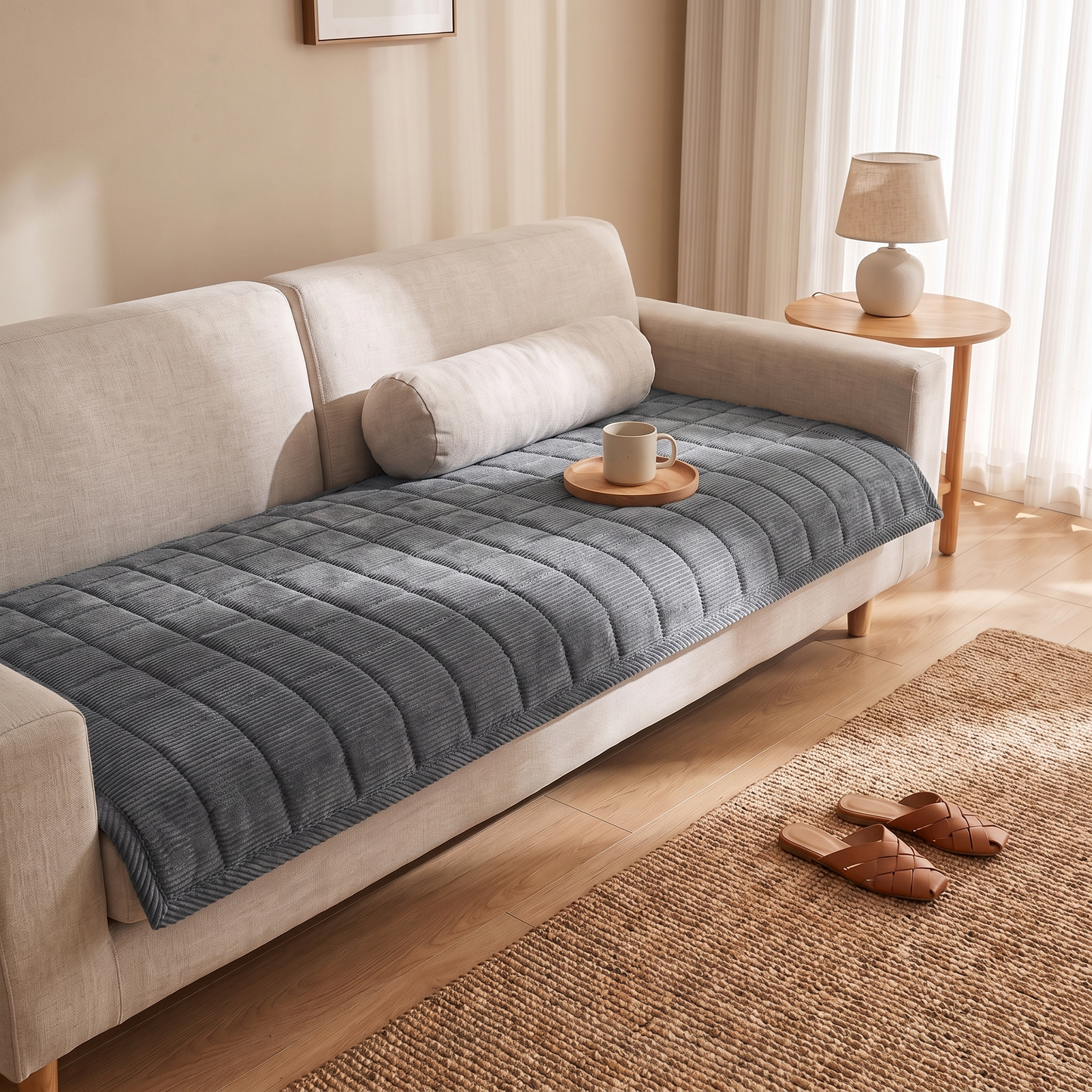 Quilted Couch Cover Mat with Non-Slip Design