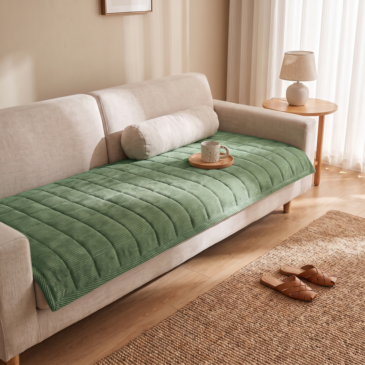 Quilted Couch Cover Mat with Non-Slip Design