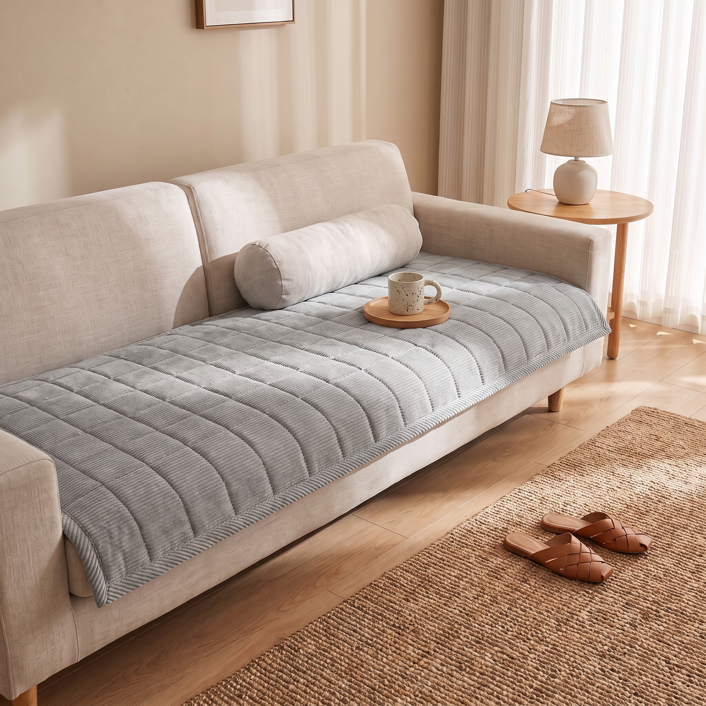 Quilted Couch Cover Mat with Non-Slip Design