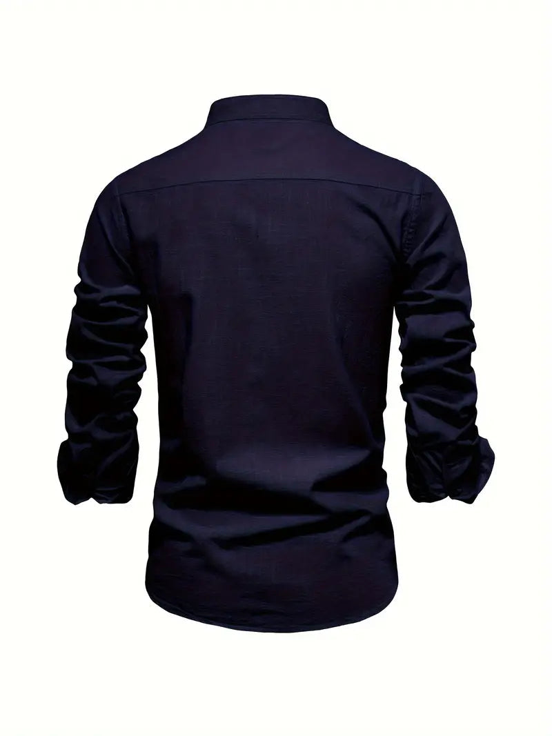 Image of Quinn | Men's Band Collar Long Sleeve Button-Down Shirt