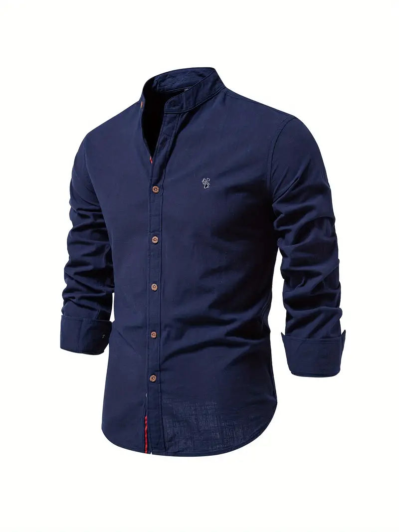 Image of Quinn | Men's Band Collar Long Sleeve Button-Down Shirt