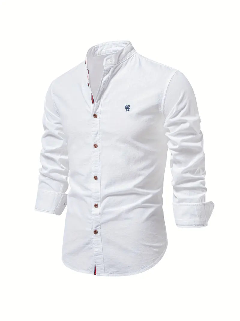 Image of Quinn | Men's Band Collar Long Sleeve Button-Down Shirt