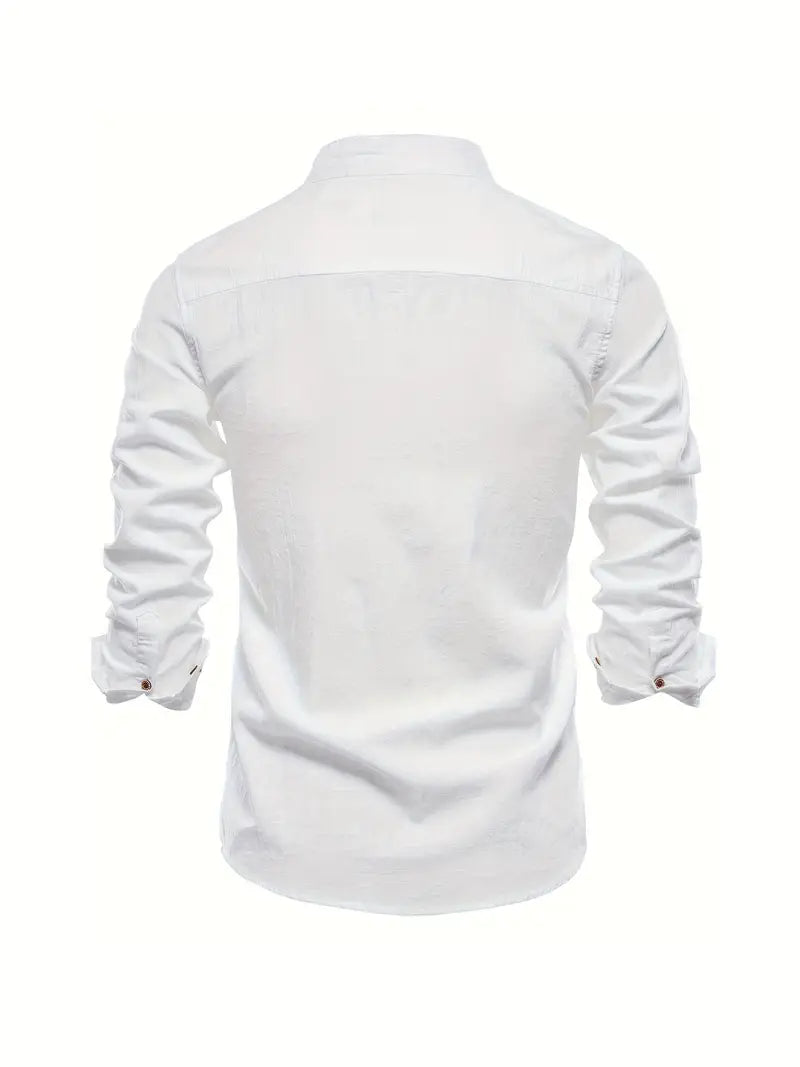 Image of Quinn | Men's Band Collar Long Sleeve Button-Down Shirt