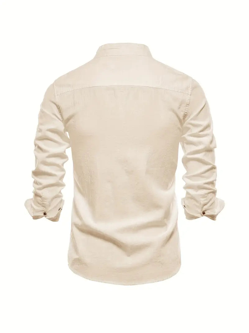 Image of Quinn | Men's Band Collar Long Sleeve Button-Down Shirt