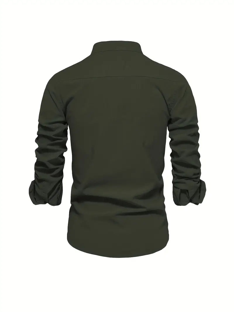 Image of Quinn | Men's Band Collar Long Sleeve Button-Down Shirt