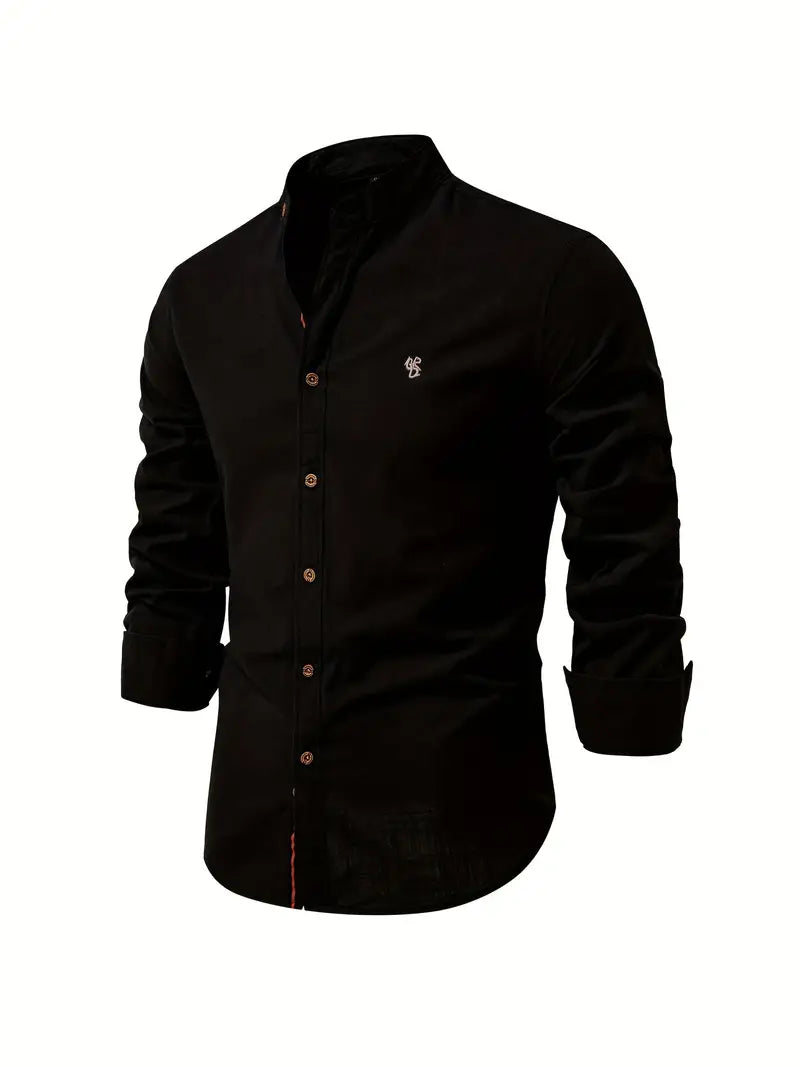 Image of Quinn | Men's Band Collar Long Sleeve Button-Down Shirt