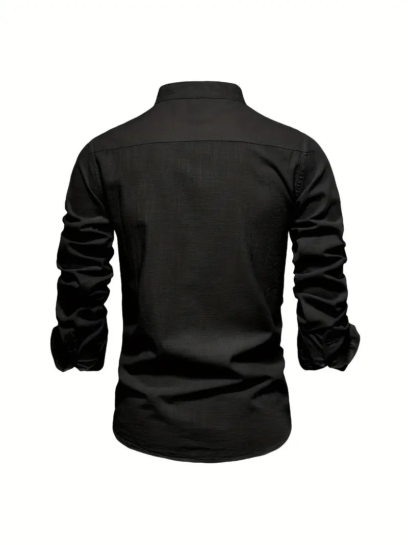 Image of Quinn | Men's Band Collar Long Sleeve Button-Down Shirt