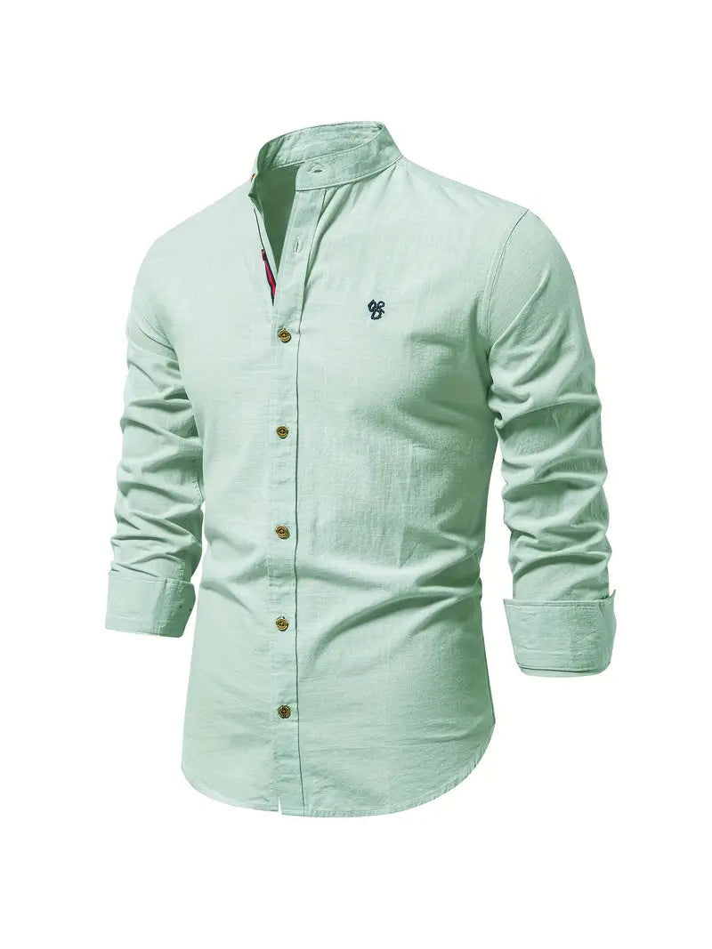 Image of Quinn | Men's Band Collar Long Sleeve Button-Down Shirt