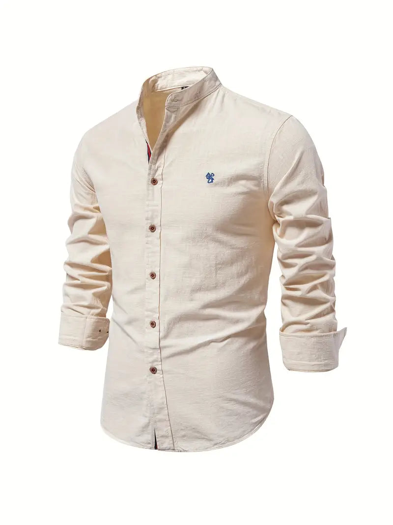 Image of Quinn | Men's Band Collar Long Sleeve Button-Down Shirt
