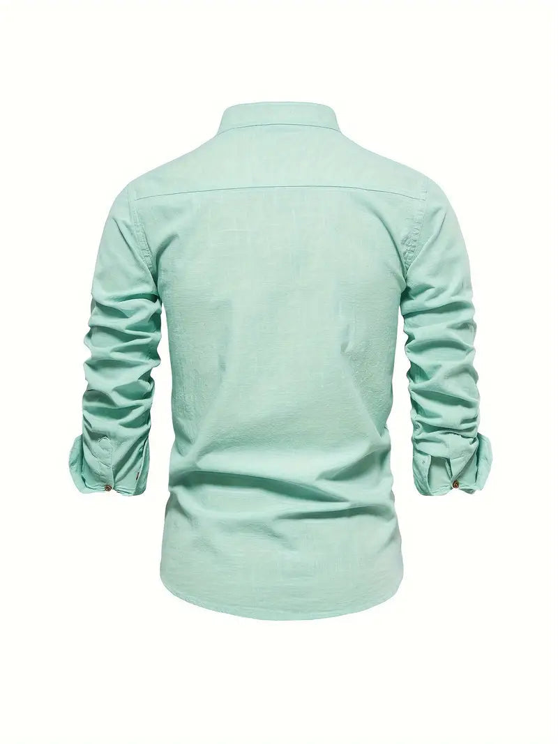 Image of Quinn | Men's Band Collar Long Sleeve Button-Down Shirt