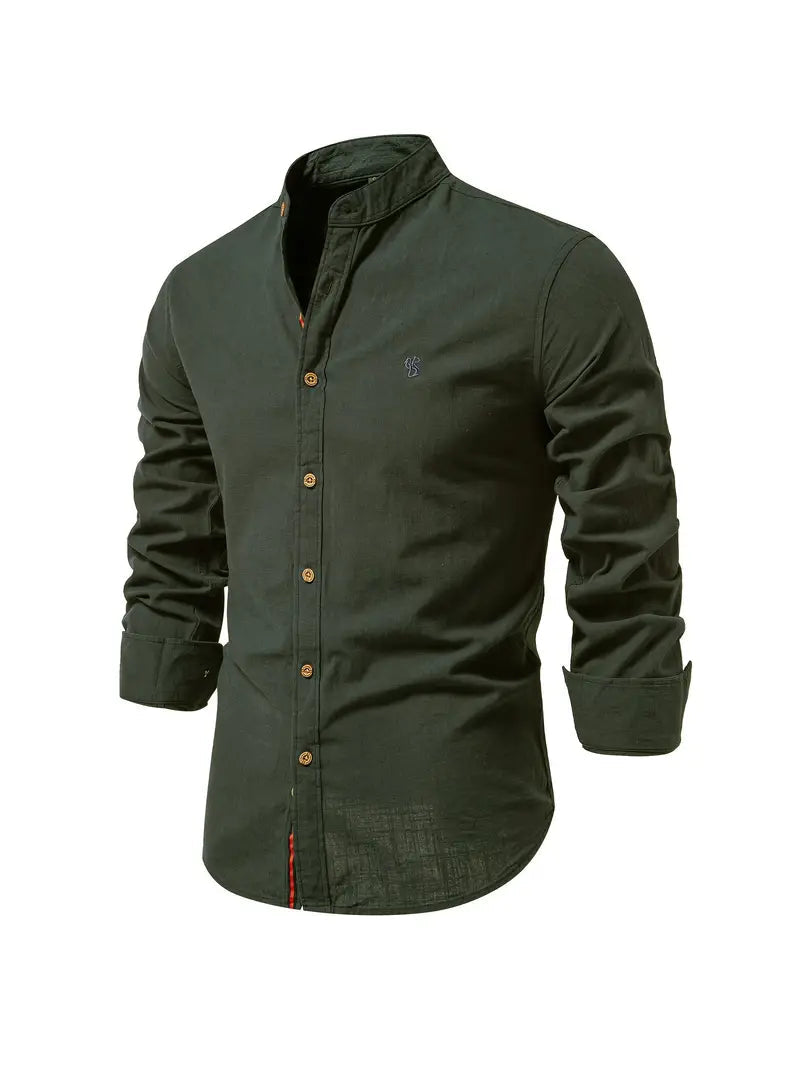 Image of Quinn | Men's Band Collar Long Sleeve Button-Down Shirt