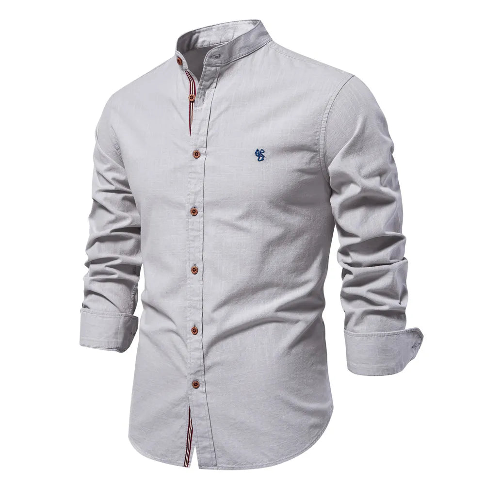 Quinn | Men's Band Collar Long Sleeve Button-Down Shirt - Image 1
