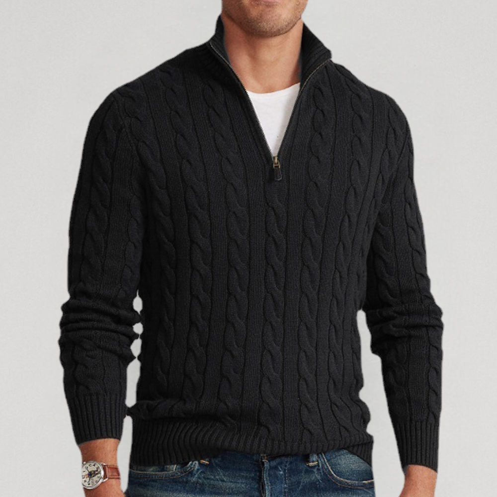Image of Raymond | Men's Quarter-Zip Cable Knit Sweater