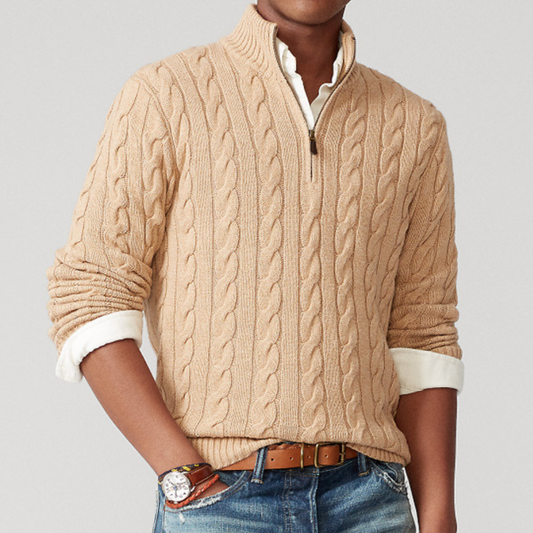 Image of Raymond | Men's Quarter-Zip Cable Knit Sweater