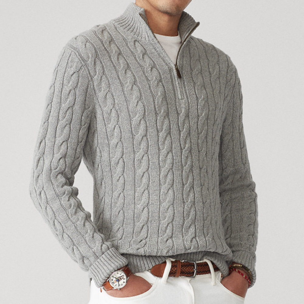 Image of Raymond | Men's Quarter-Zip Cable Knit Sweater