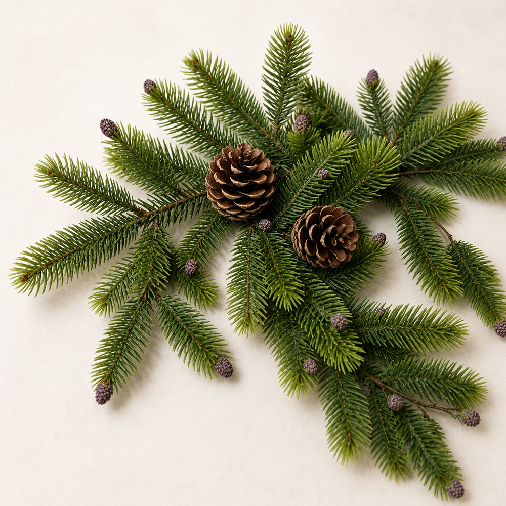 Realistic Spruce Christmas Garland with Pine Cones