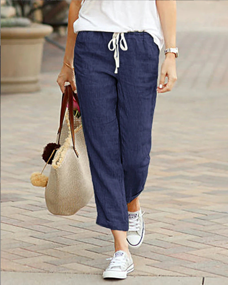 Image of Rebecca | Women's Cropped Drawstring Casual Pants