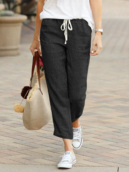 Image of Rebecca | Women's Cropped Drawstring Casual Pants