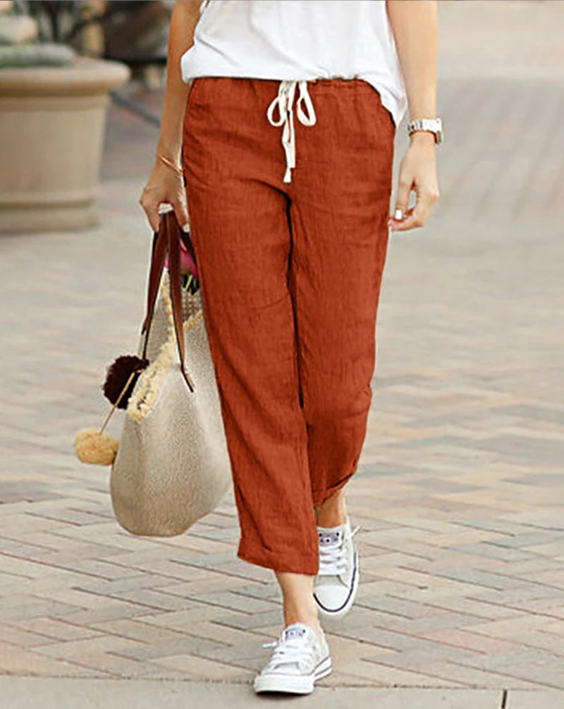Image of Rebecca | Women's Cropped Drawstring Casual Pants