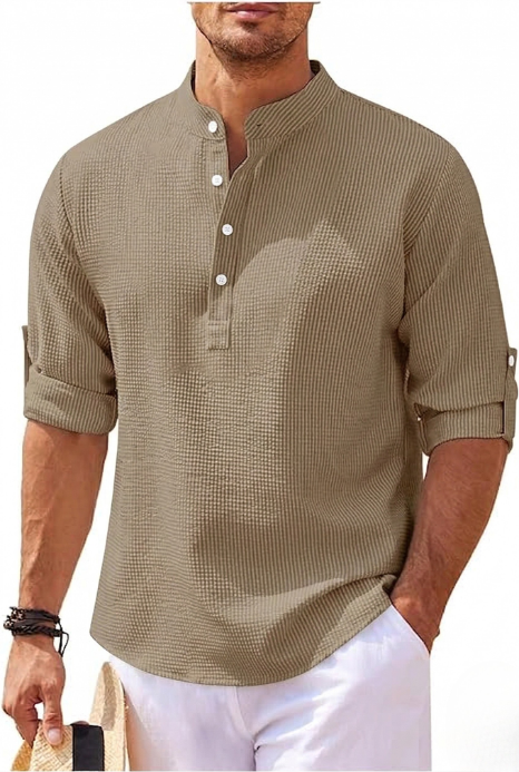 Reece | Men's Grandad Collar Casual Shirt - Image 1