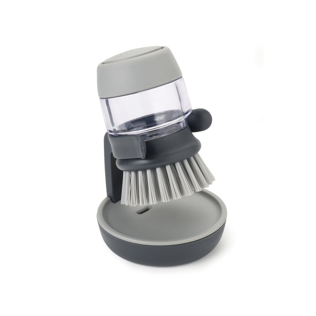 Refillable Soap Dispensing Dish Brush with Non-Scratch Bristles and Draining Stand