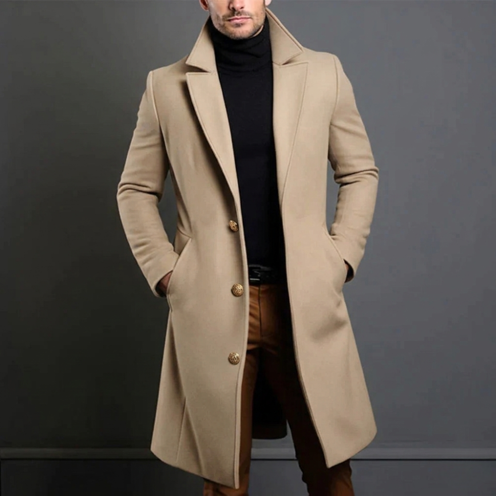Reggie | Men's Long Coat with Notched Lapel - Image 1