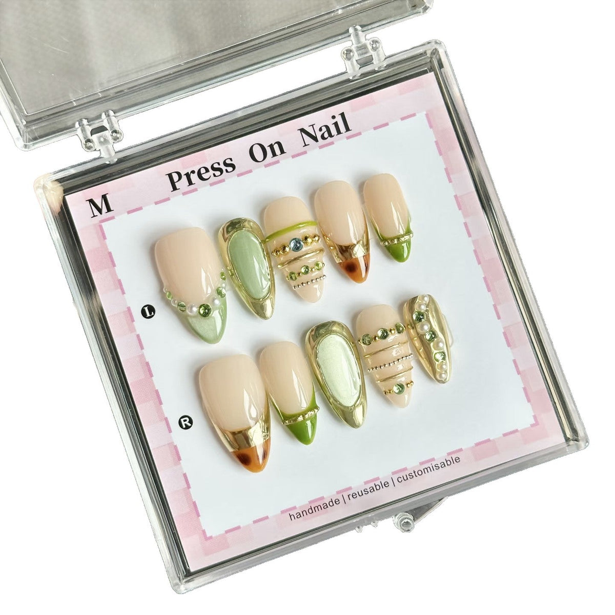 Reusable Handmade Press-On Nail Set with Decorative Elements