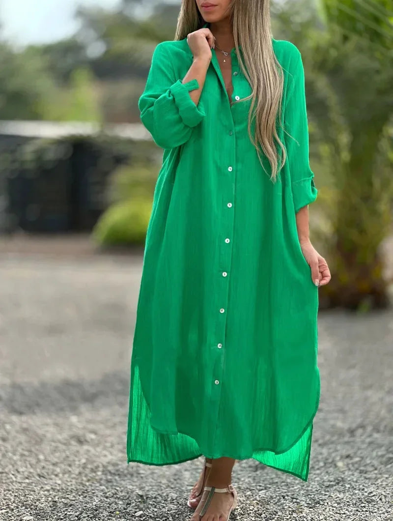 Image of Roberta | Women's Button-Down Maxi Shirt Dress