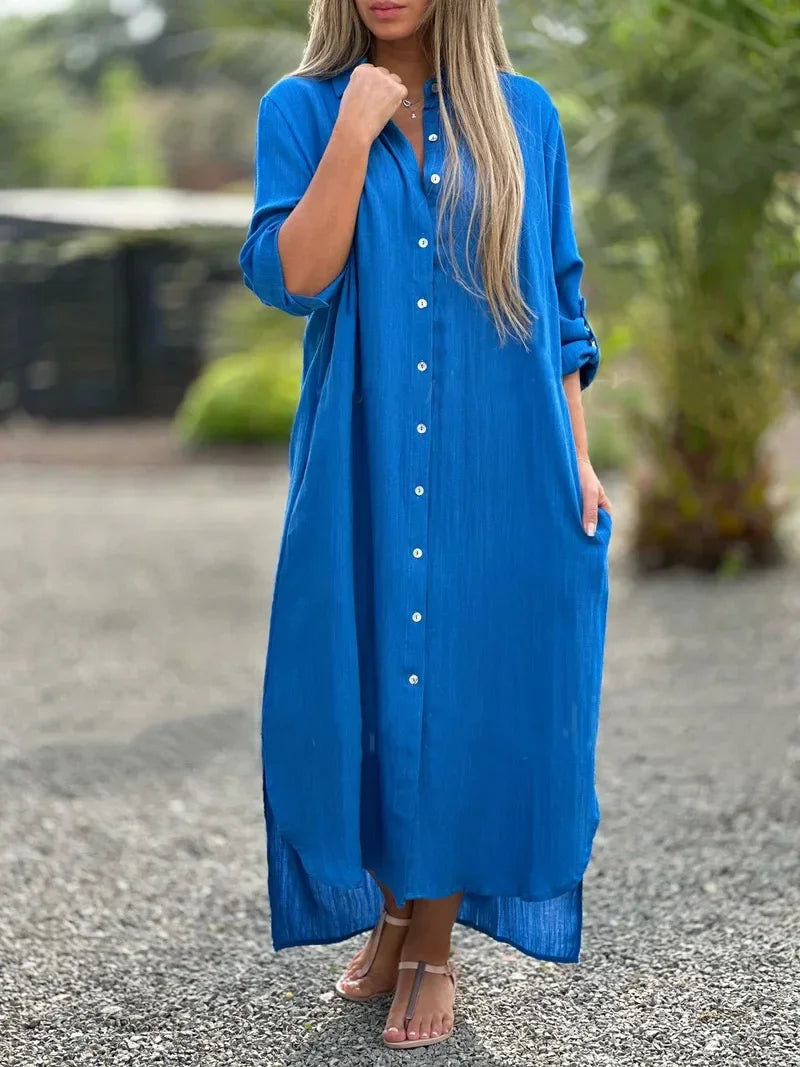 Image of Roberta | Women's Button-Down Maxi Shirt Dress