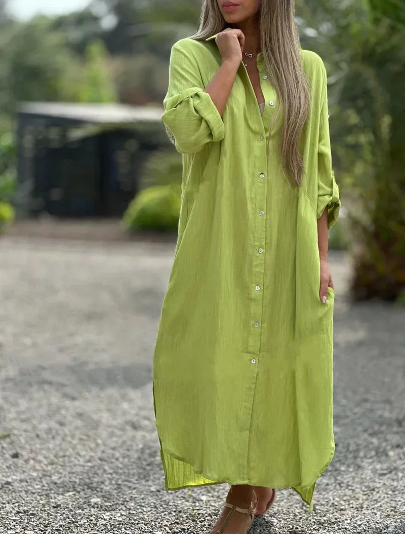 Image of Roberta | Women's Button-Down Maxi Shirt Dress