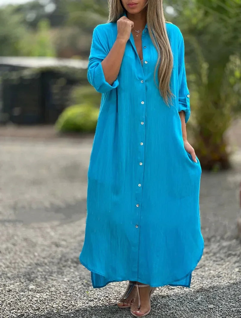 Image of Roberta | Women's Button-Down Maxi Shirt Dress