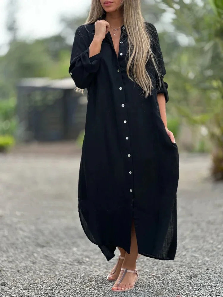 Image of Roberta | Women's Button-Down Maxi Shirt Dress