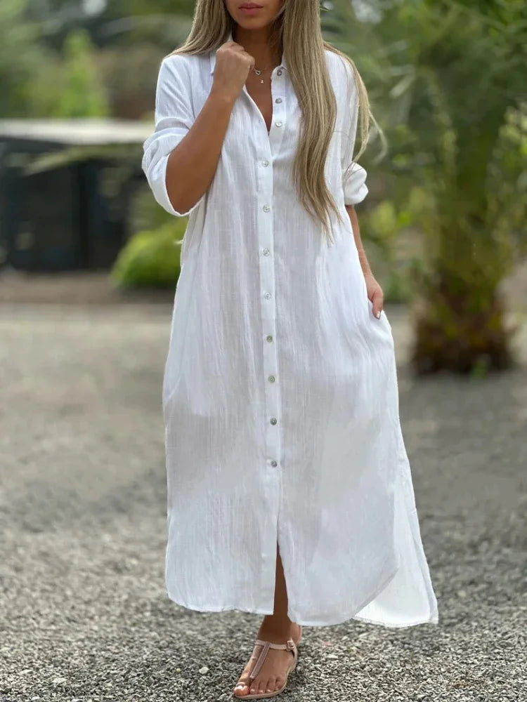 Image of Roberta | Women's Button-Down Maxi Shirt Dress