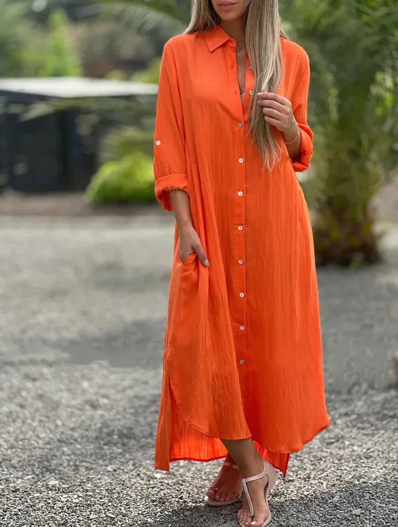 Image of Roberta | Women's Button-Down Maxi Shirt Dress