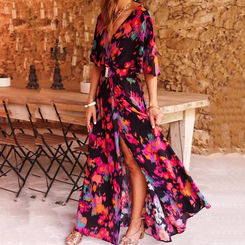 Image of Robin | Women's V-Neck Wrap Maxi Dress