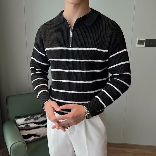 Image of Ronnie | Men's Striped Zipper Neck Sweater
