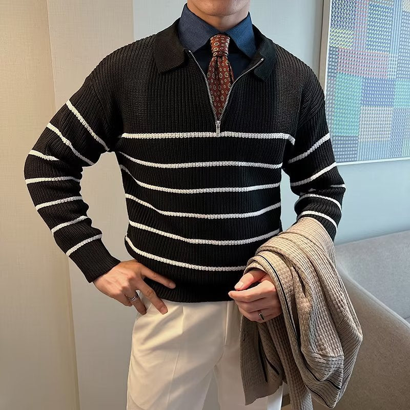Image of Ronnie | Men's Striped Zipper Neck Sweater