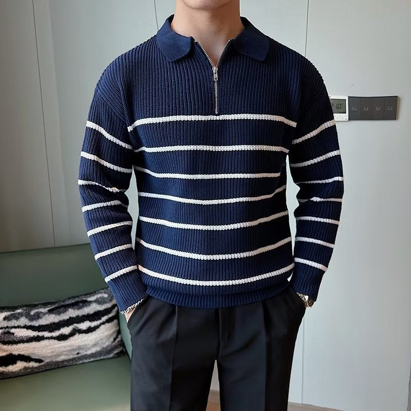 Image of Ronnie | Men's Striped Zipper Neck Sweater