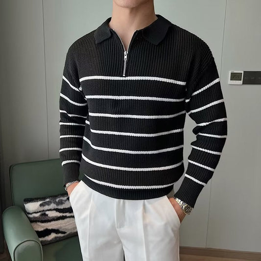 Image of Ronnie | Men's Striped Zipper Neck Sweater