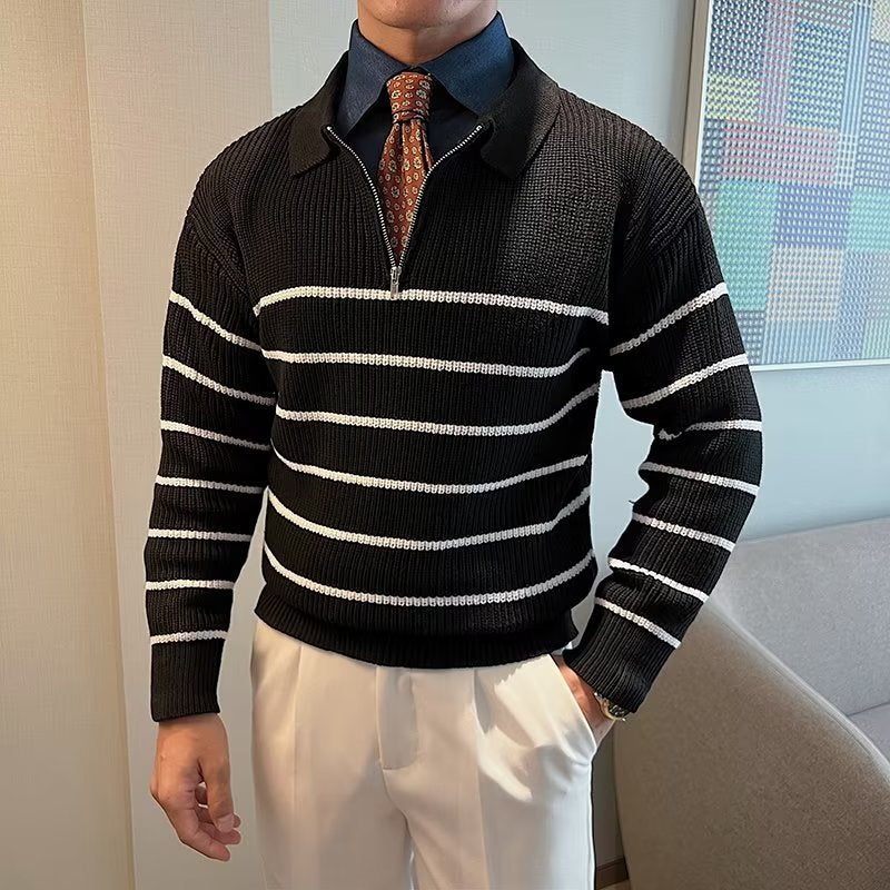 Image of Ronnie | Men's Striped Zipper Neck Sweater