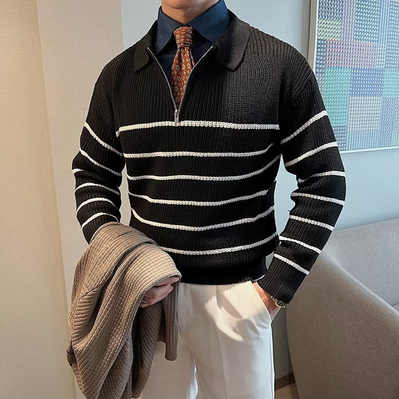 Image of Ronnie | Men's Striped Zipper Neck Sweater