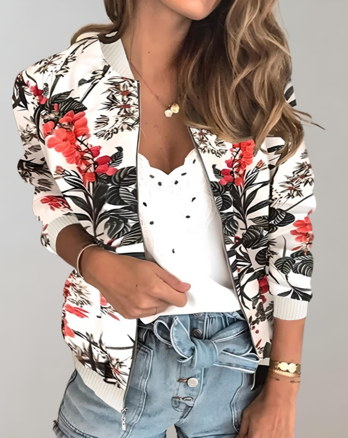 Image of Rose | Women's Floral Zip-Up Bomber Jacket