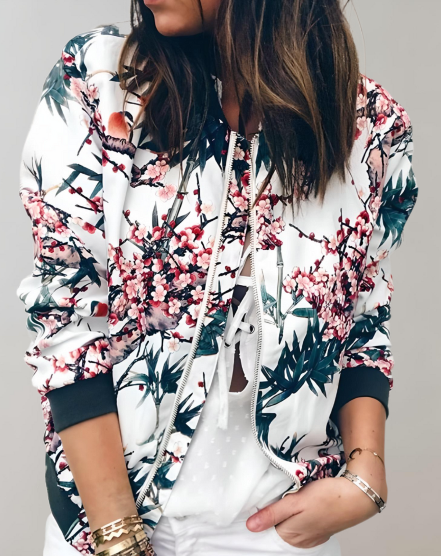 Image of Rose | Women's Floral Zip-Up Bomber Jacket