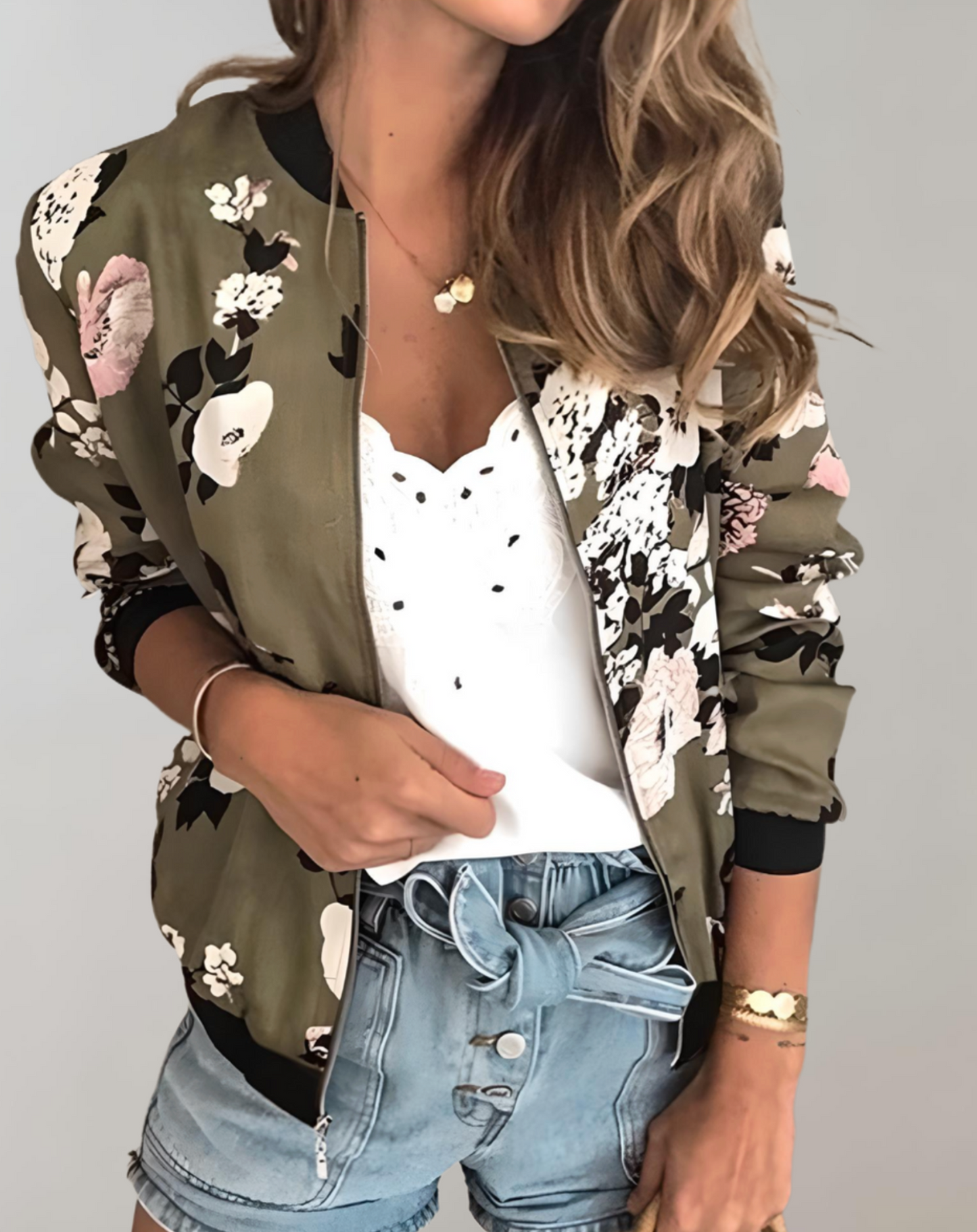 Image of Rose | Women's Floral Zip-Up Bomber Jacket