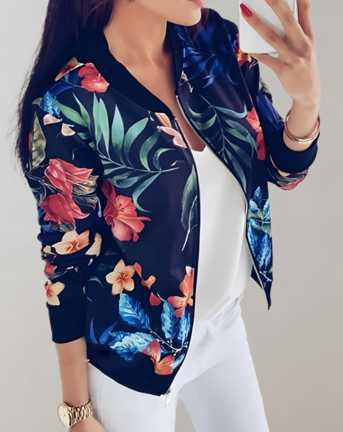 Image of Rose | Women's Floral Zip-Up Bomber Jacket