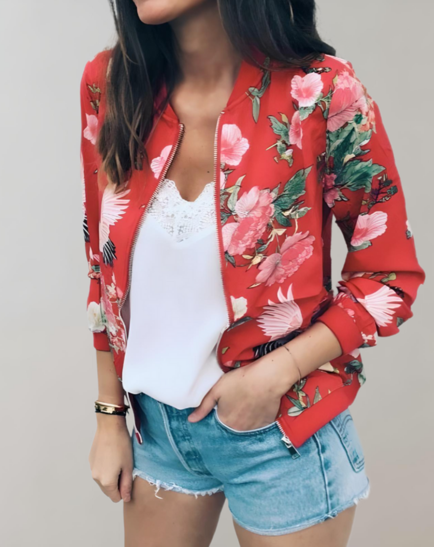 Image of Rose | Women's Floral Zip-Up Bomber Jacket
